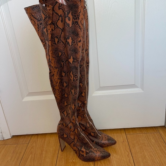 Brown Snake Front Zip Up Thigh High Boots Thigh High Vegan Size 8 - Picture 8 of 10
